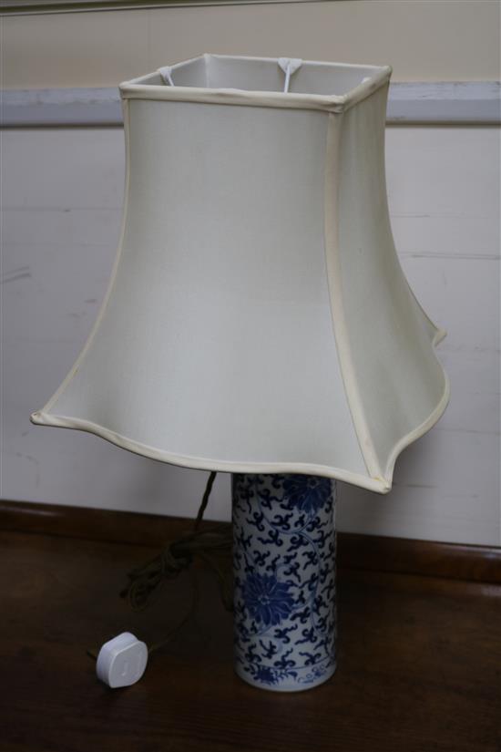 A pair of Chinese blue and white vases, mounted as lamps
